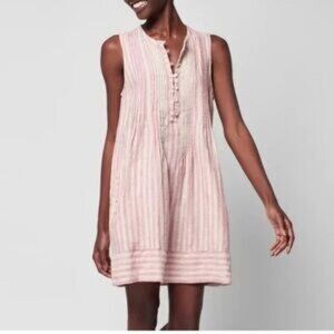 FAHERTY Isha Linen Dress Pink White Cinque Terre Stripe size large
